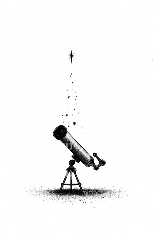 Minimal Telescope Star Trail Tattoo Design