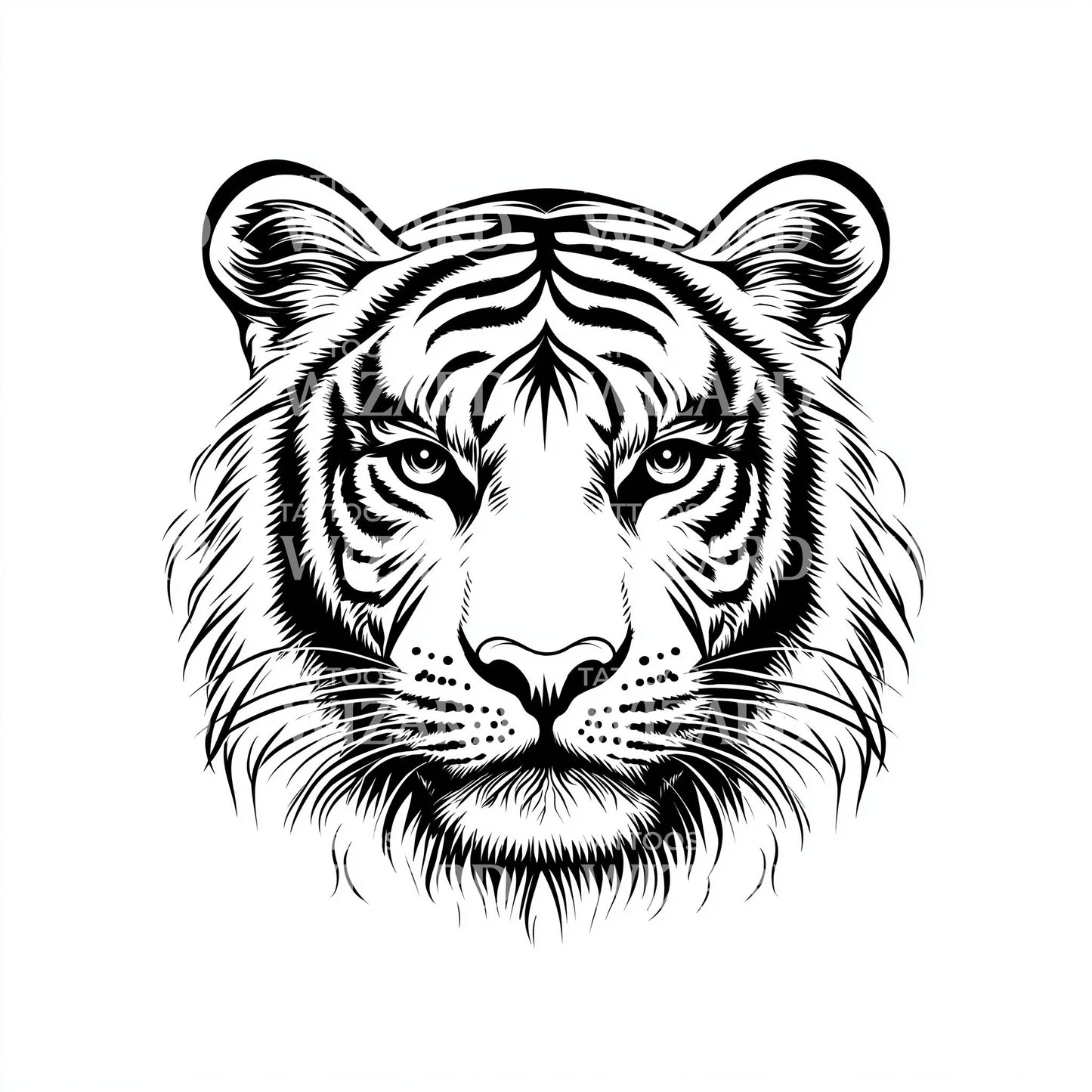 Minimal Tiger Head Tattoo Illustration