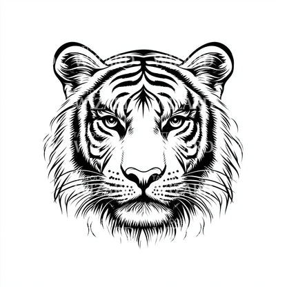 Minimal Tiger Head Tattoo Illustration
