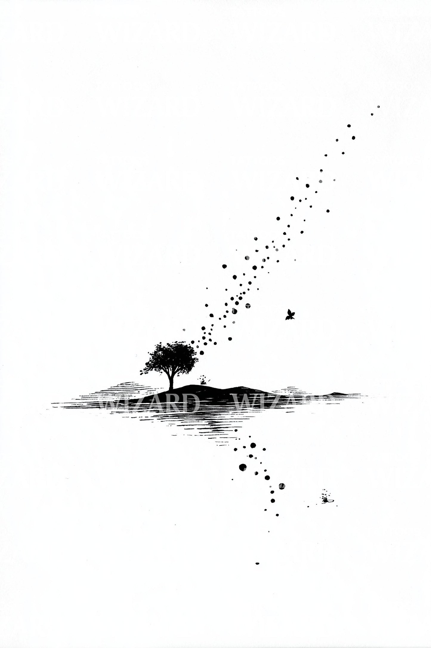 Minimal Tree Stardust Tattoo Design