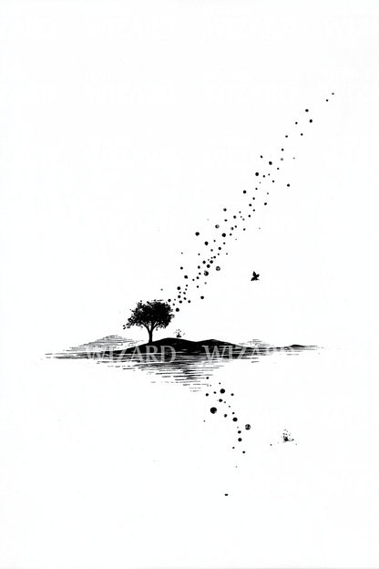 Minimal Tree Stardust Tattoo Design