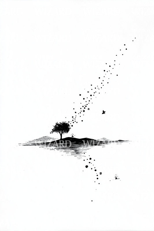 Minimal Tree Stardust Tattoo Design