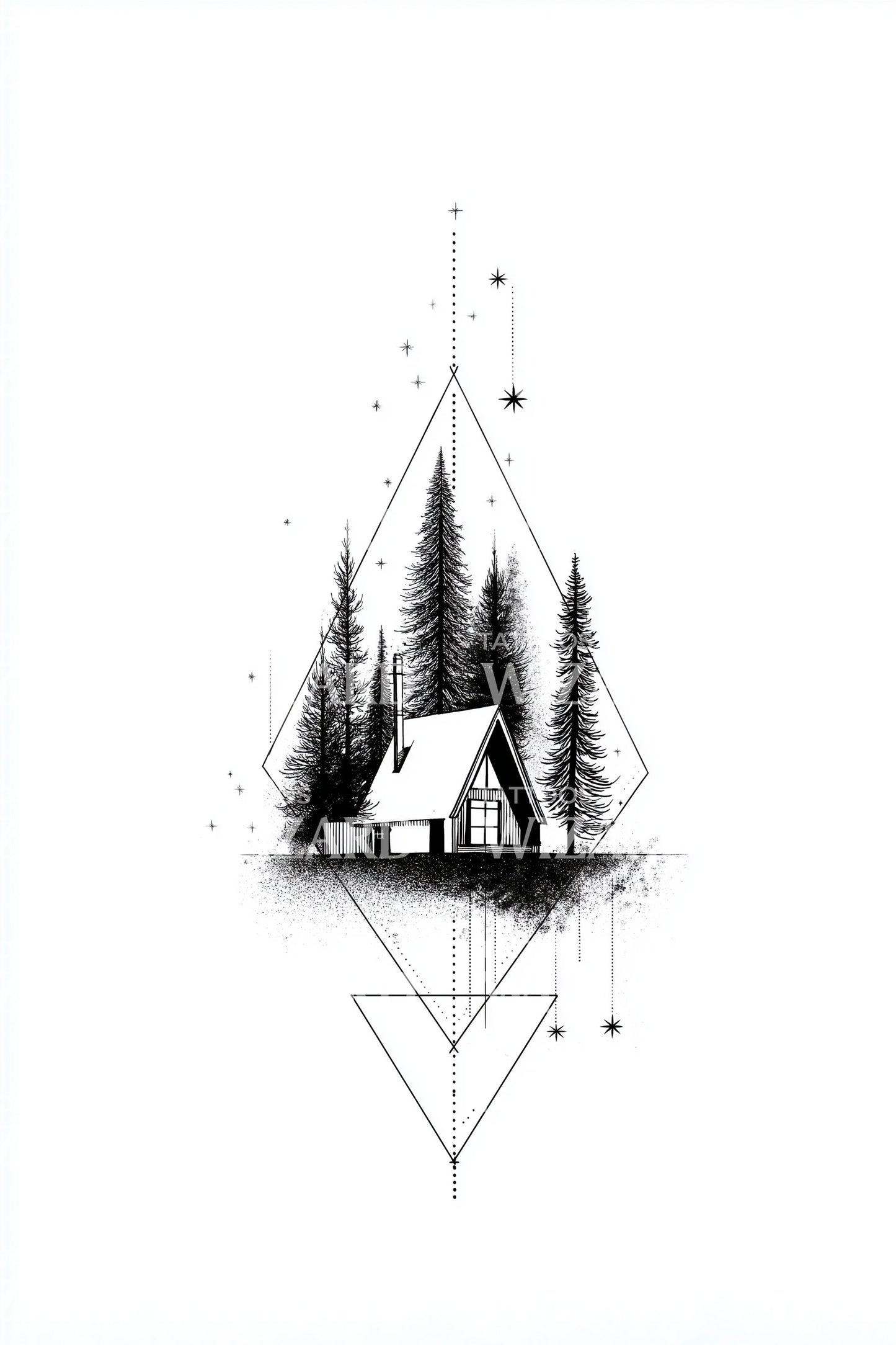 Minimal Triangle Cabin Tattoo Design