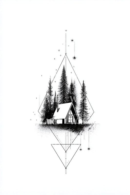 Minimal Triangle Cabin Tattoo Design