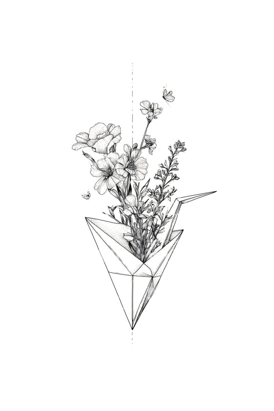 Minimal Vase Flowers Tattoo Idea