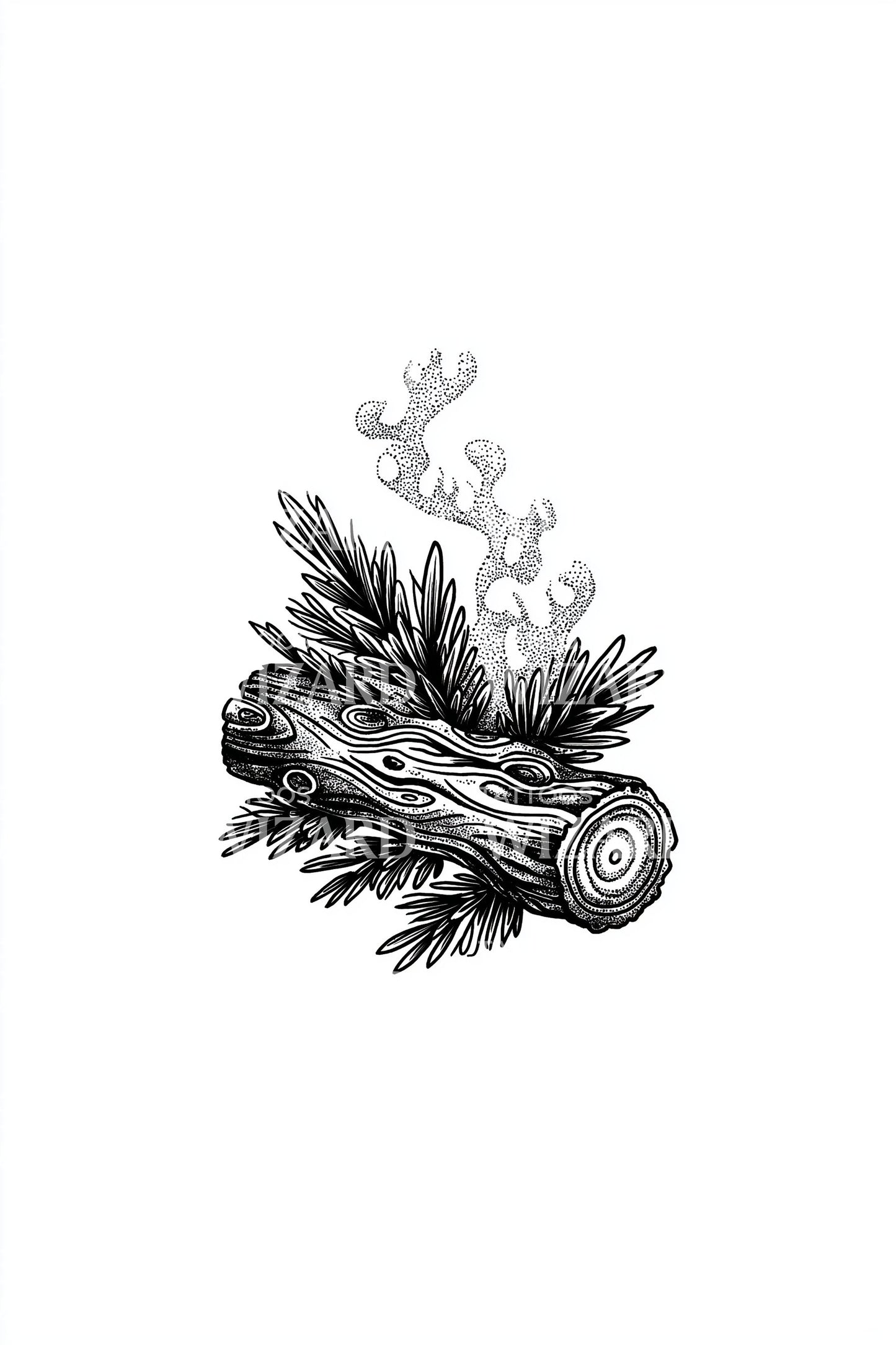 Minimal Yule Log Sprig Tattoo Design