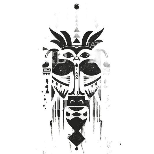 Minimalistisches Tattoo-Design mit afrikanischer Maske