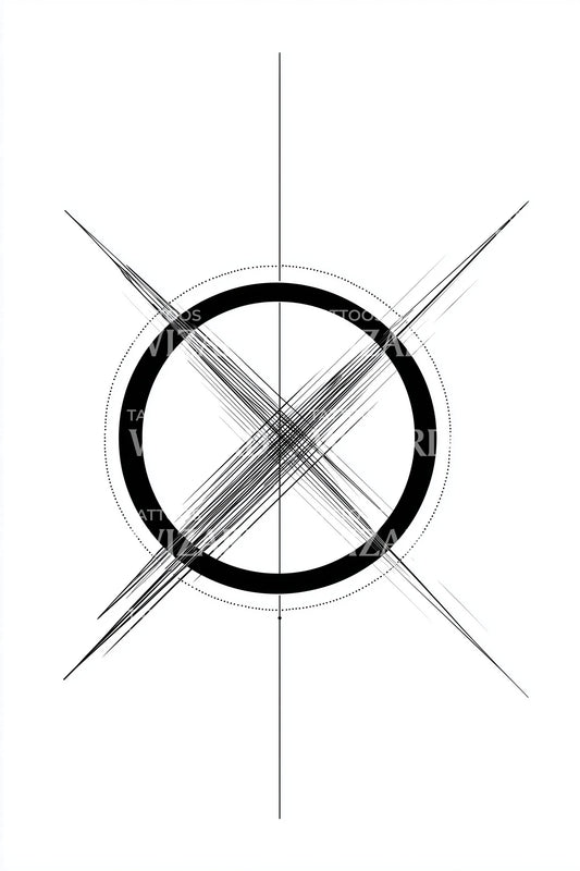 Design de Tatuagem Minimalista de Círculo com Cruz