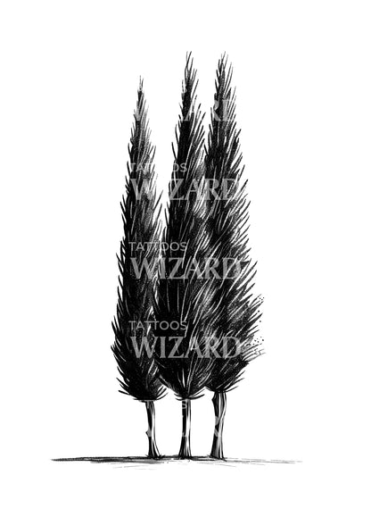 Minimalist Cypress Memorial Tattoo Design