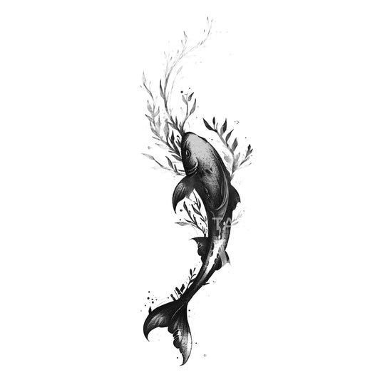 Minimalist Fish in Kelp Tattoo Design