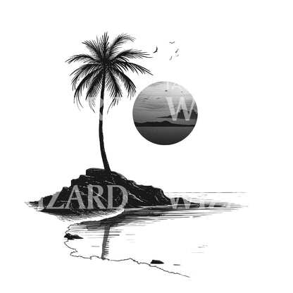 Minimalist Paradise Island Tattoo Design