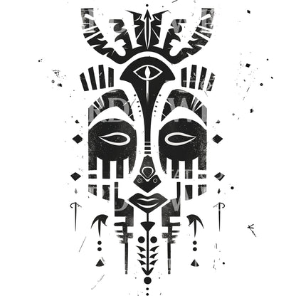 Minimalist Primitive Mask Tattoo Design