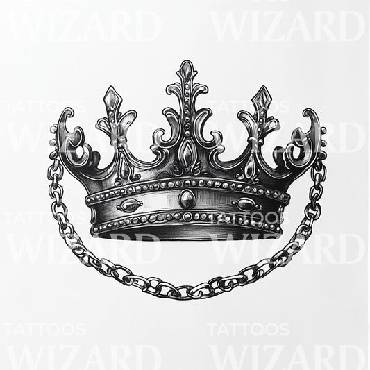 Minimalist Royal Crown with Chains Tattoo Idea