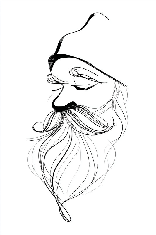 Minimalist Santa Line Portrait Tattoo Design