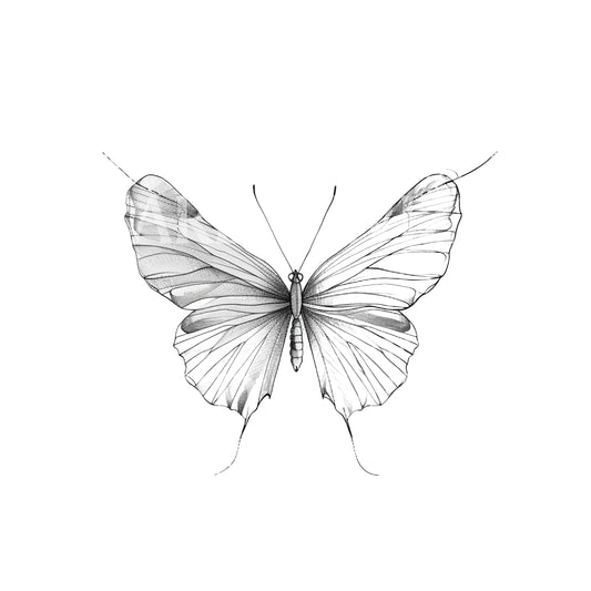 Minimalistisches Schmetterlings-Tattoo mit einer Linie