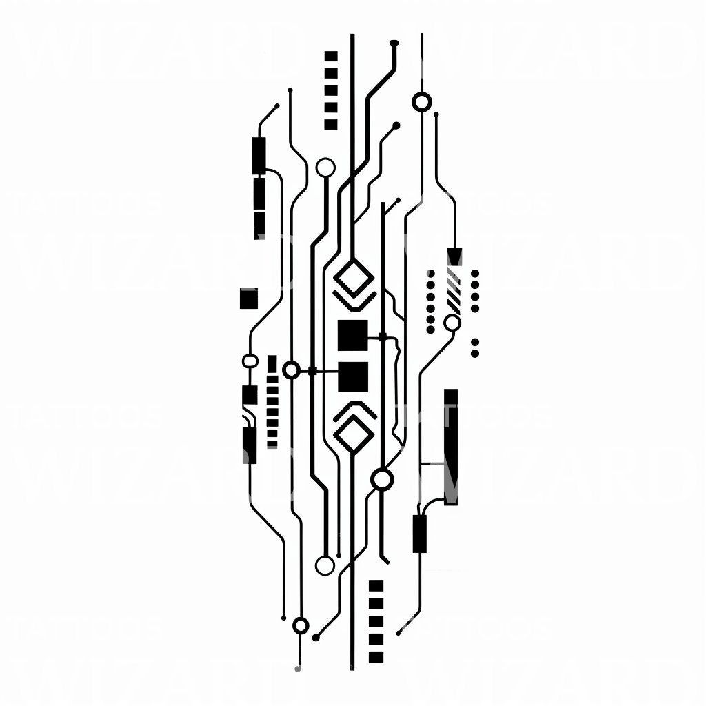 Minimalist Tech-Inspired Circuitry Pattern Tattoo Idea