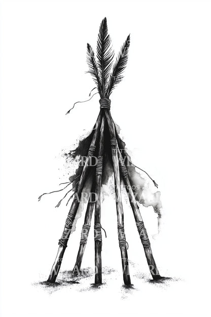 Minimalist Tipi Poles Tattoo Illustration