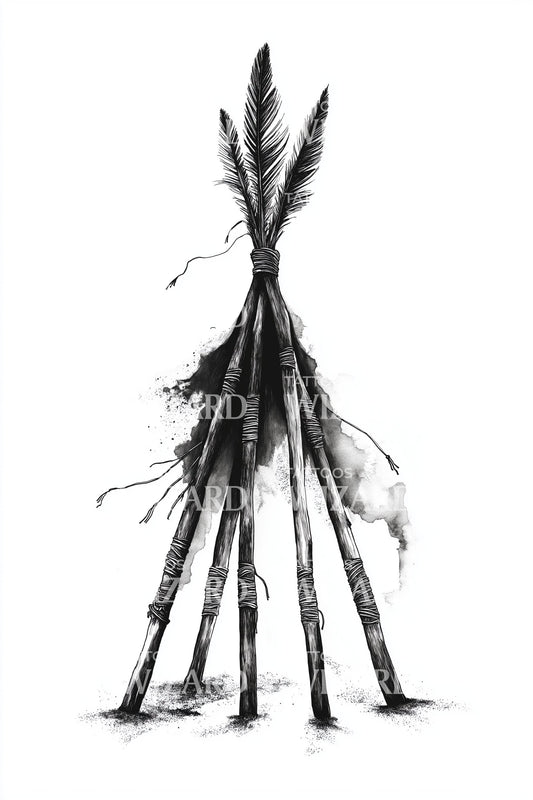 Minimalist Tipi Poles Tattoo Illustration