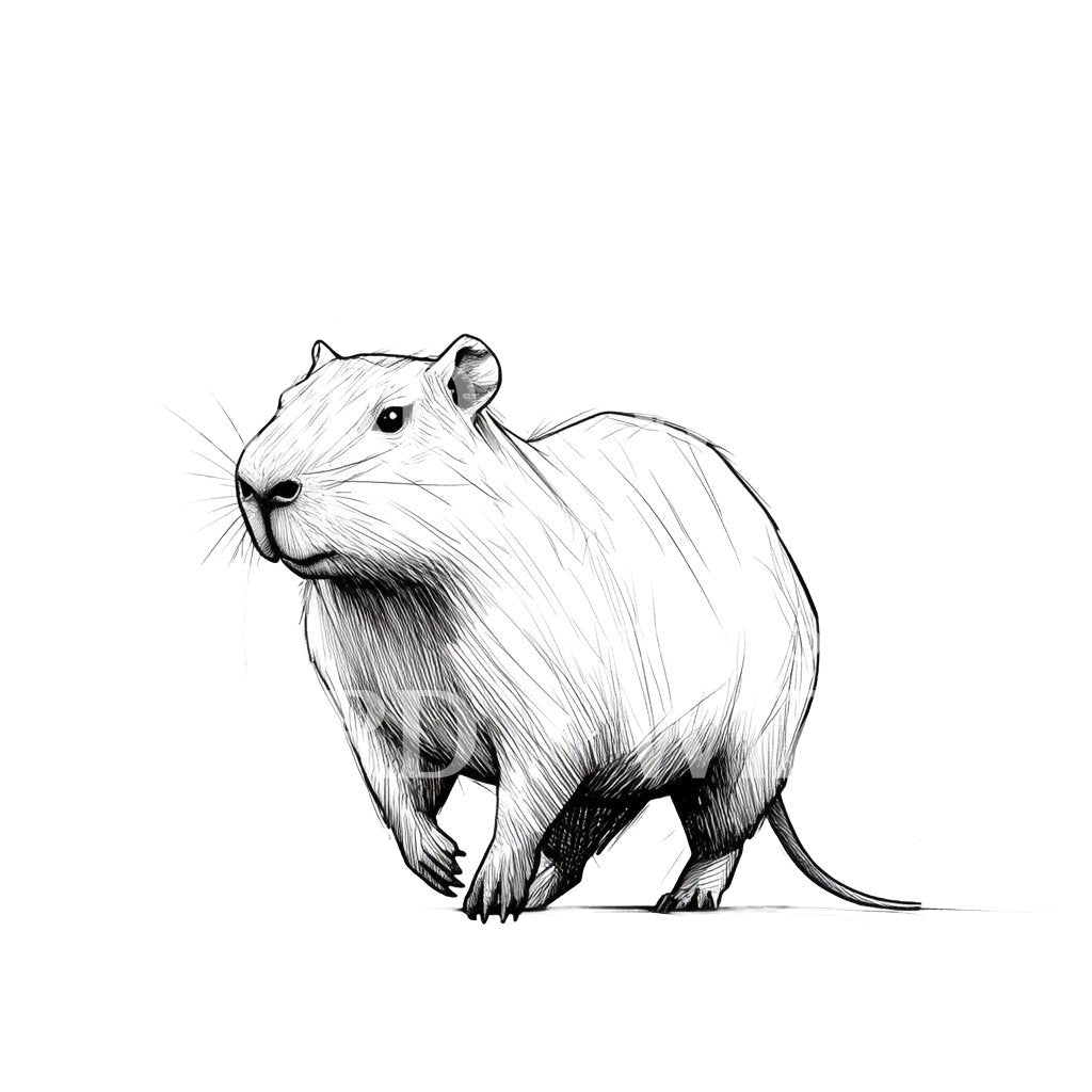 Minimalist Walking Capybara in Motion Tattoo Design