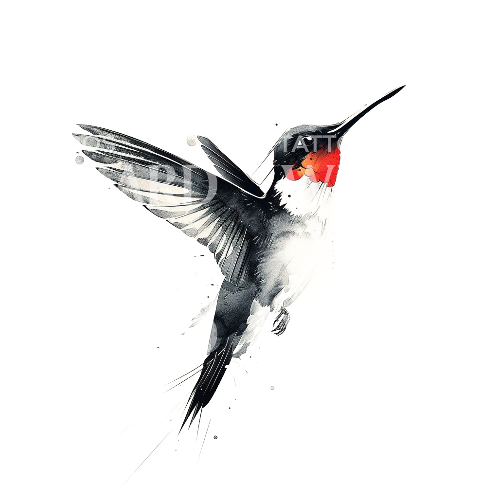 Minimalistisches Aquarell-Kolibri-Tattoo-Design