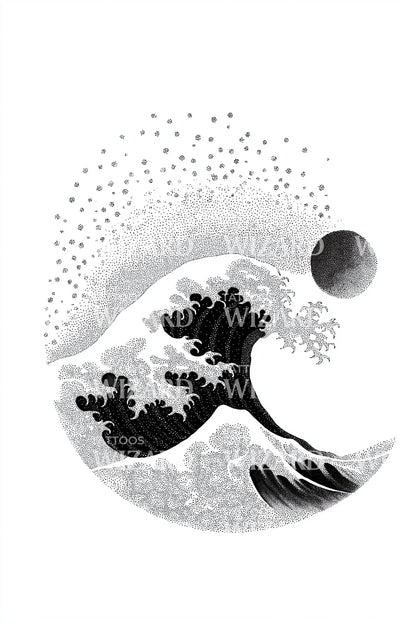 极简波浪圆形纹身设计