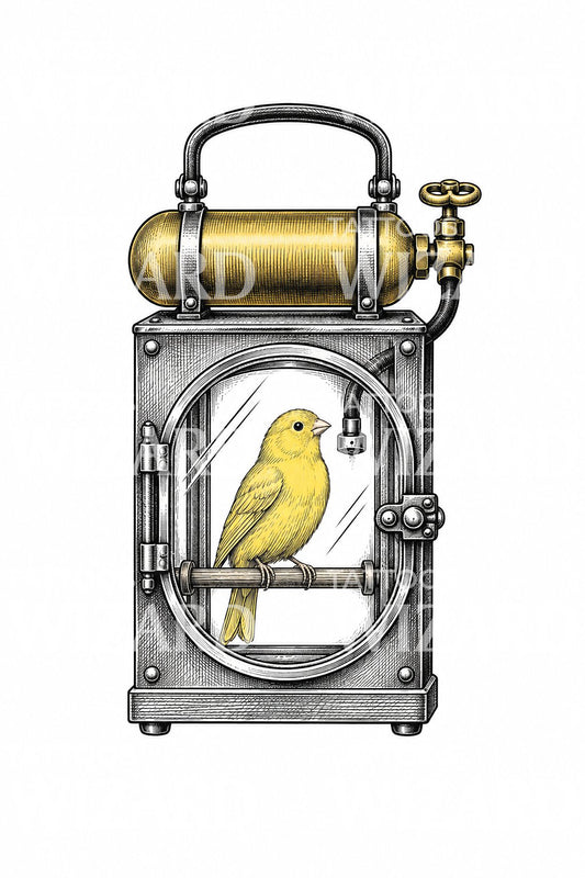 Mining Canary Resuscitator Cage Tattoo Design
