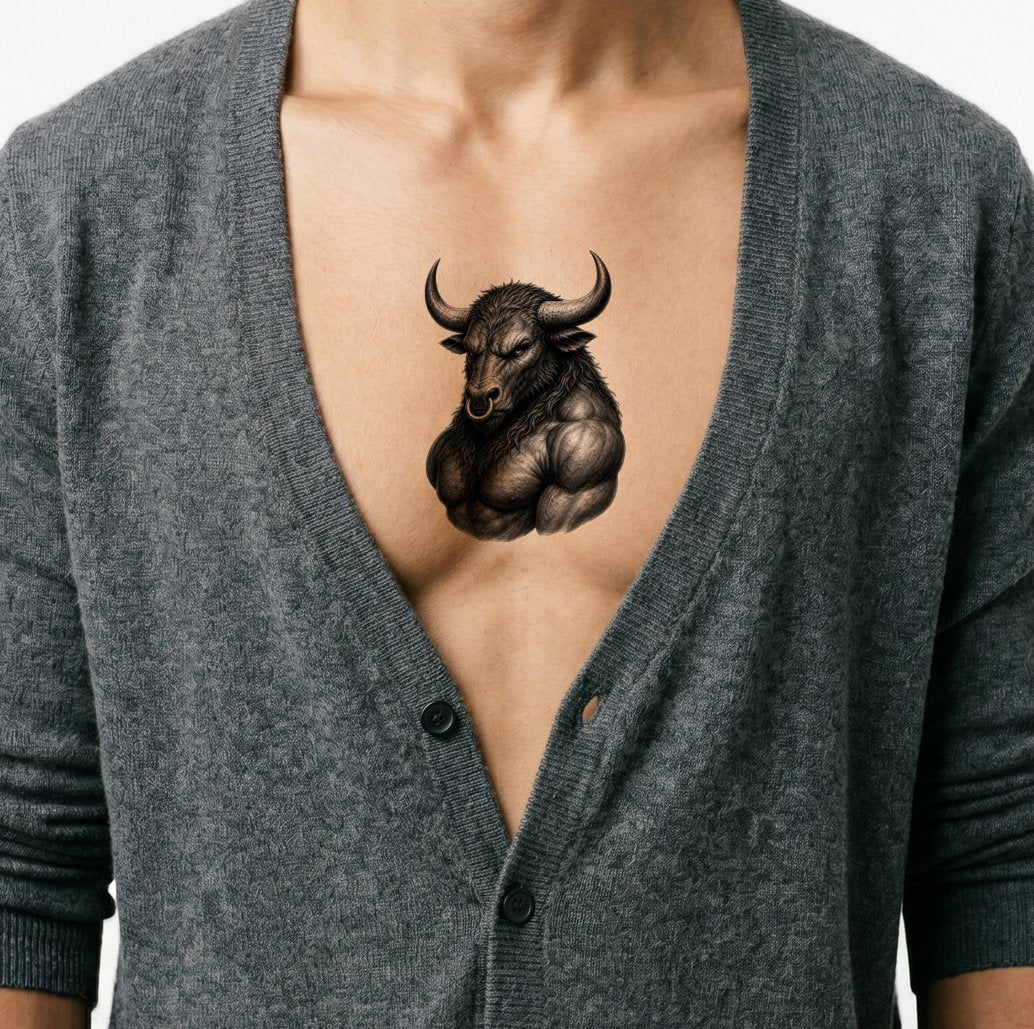 Minotaur Black and Grey Tattoo Design