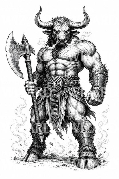 弥诺陶洛斯战士纹身插画