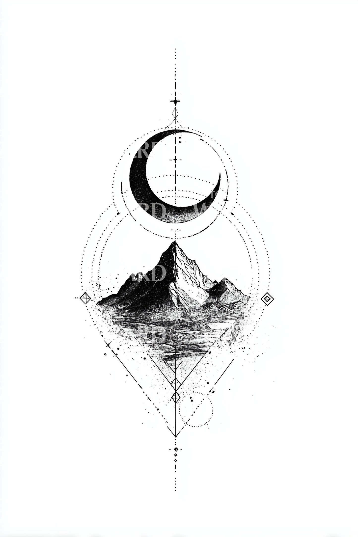 Mirror Lake Moon Tattoo Design