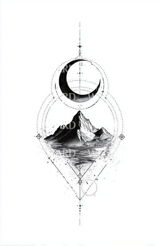 Mirror Lake Moon Tattoo Design