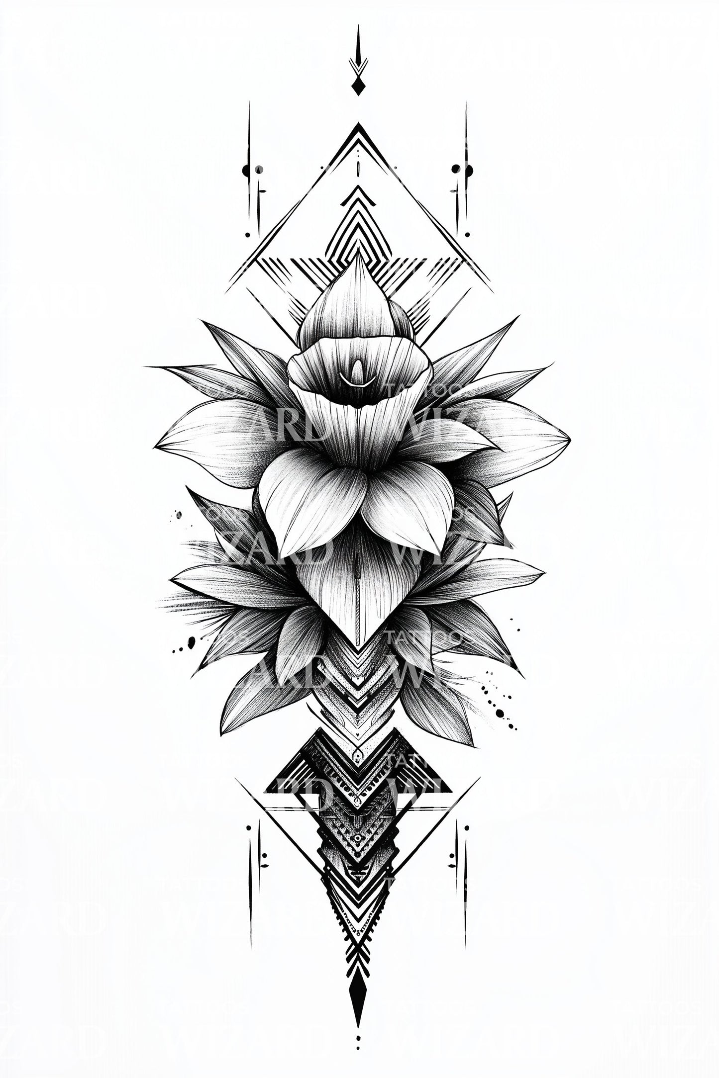 Diseño de tatuaje tótem de loto espejo