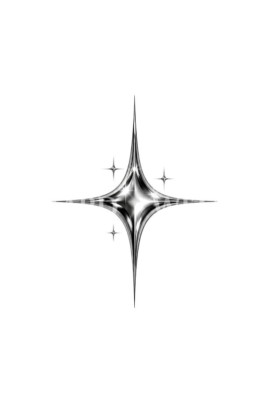 Y2K-tattoo-ontwerp met spiegelglans en sprankelende burst
