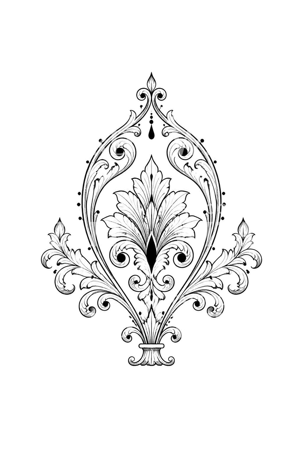 Verspiegeltes Damask-Ogee-Ornament, Tattoo-Design
