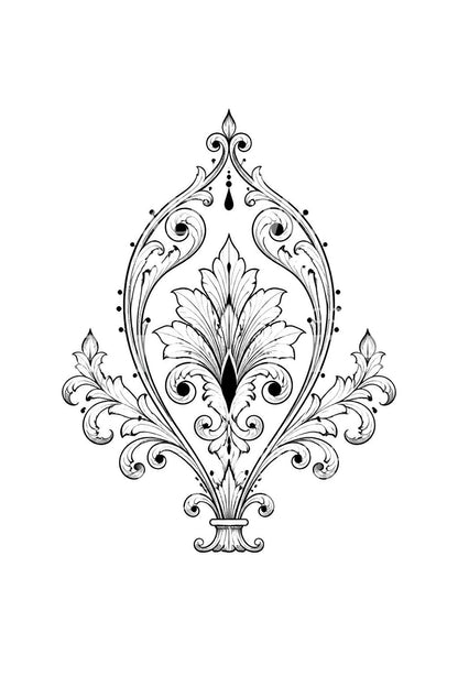 Verspiegeltes Damask-Ogee-Ornament, Tattoo-Design
