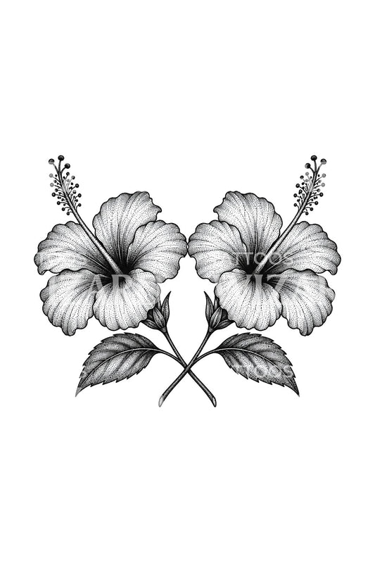 Peilatut hibiskukset, dotwork-tatuointisuunnitelma