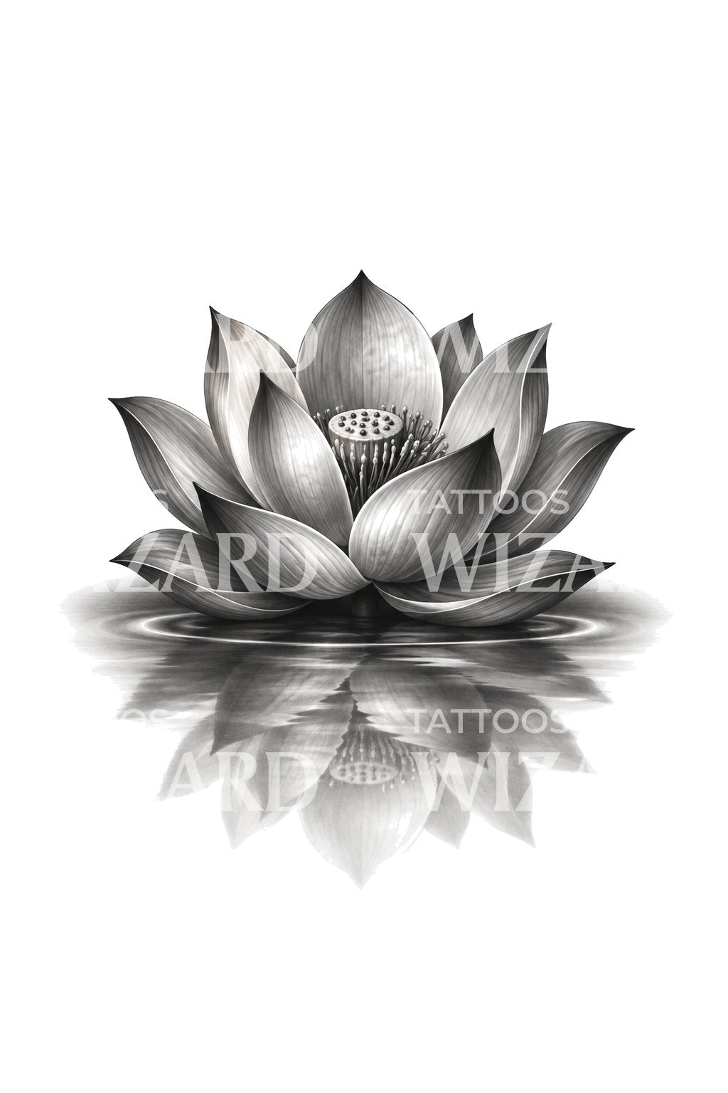 Mirrored Lotus Bloom Black and Grey Tattoo Illustration