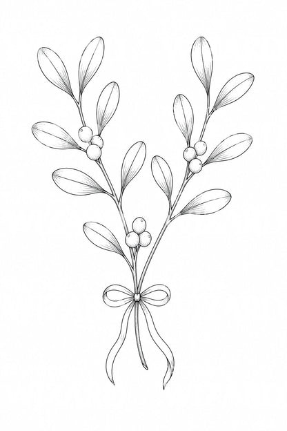 Mistletoe Sprig with Ribbon Tattoo Design
