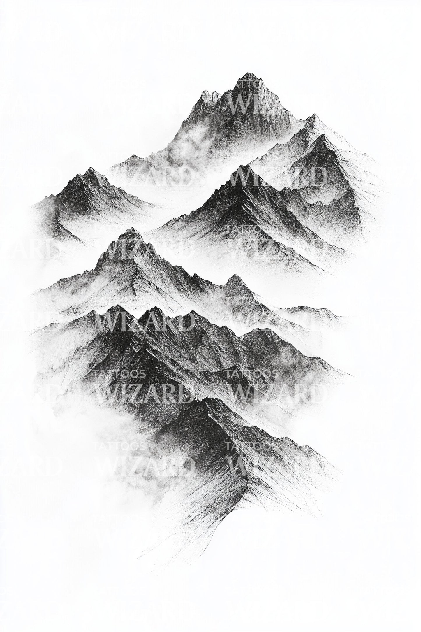 Misty Alpine Peaks Tattoo Design
