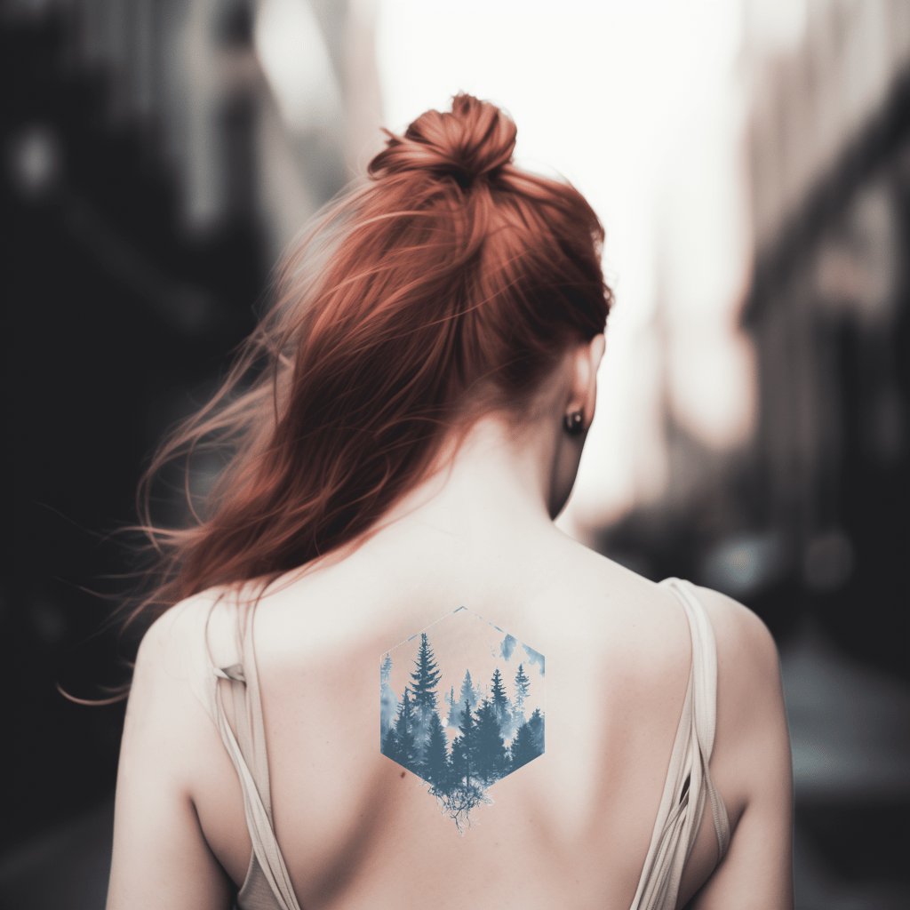 Misty Forest Hexagon Tattoo Design