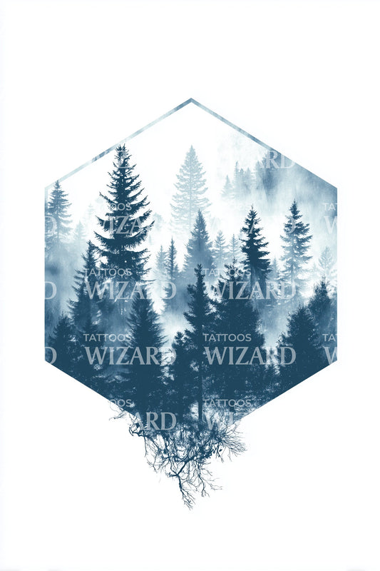 Misty Forest Hexagon Tattoo Design
