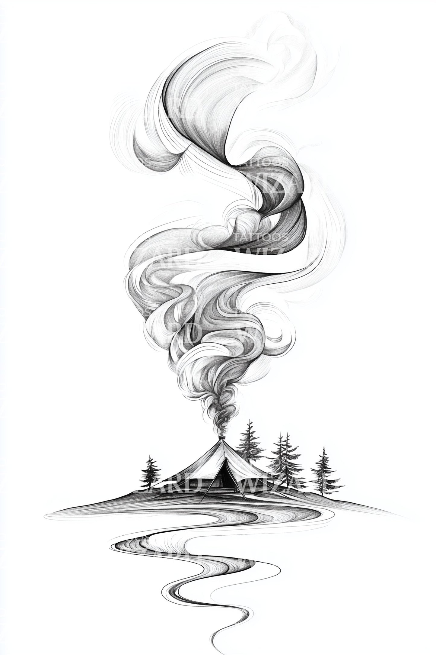 Misty Lake Smoke Tattoo Design