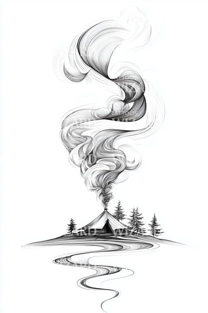 Misty Lake Smoke Tattoo Design