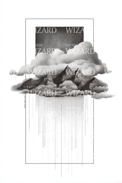 Misty Mountains Rainfall Tattoo Design