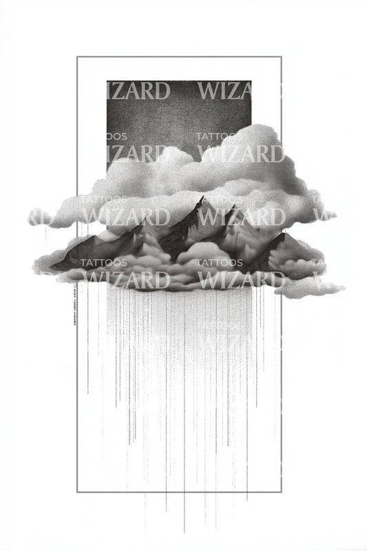 Misty Mountains Rainfall Tattoo Design