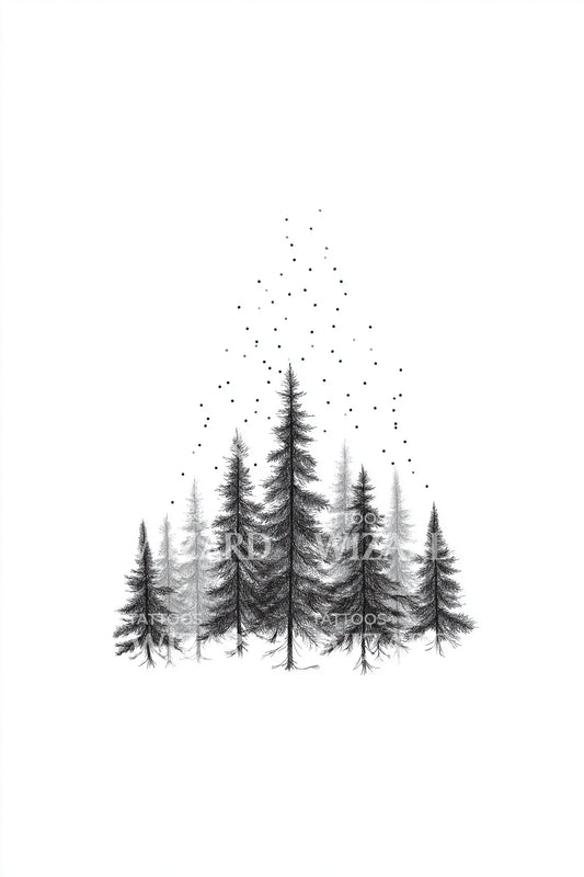 Misty Pine Forest Tattoo Design
