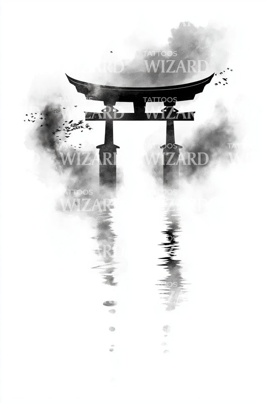 Misty Torii Reflection Tattoo Idea