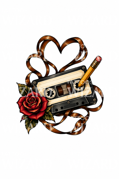 Srdce z kazety mixtape jako tetovací design