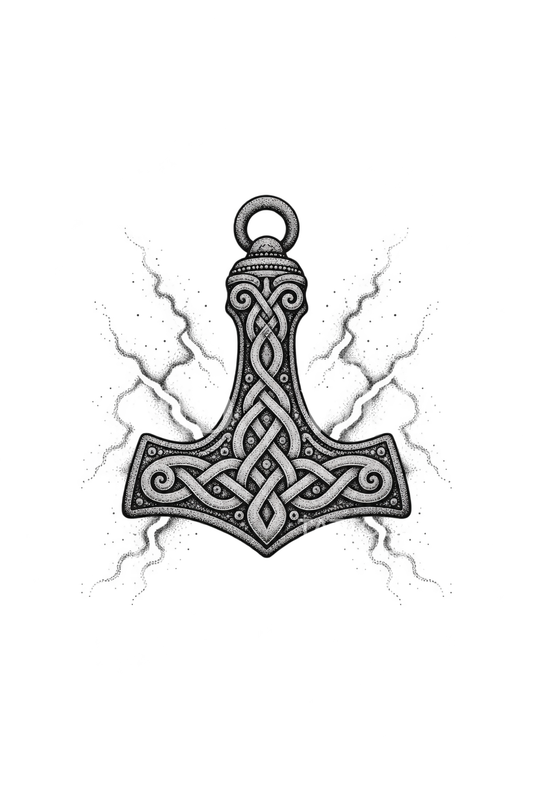 Mjolnir Amulet with Norse Knotwork Tattoo Idea