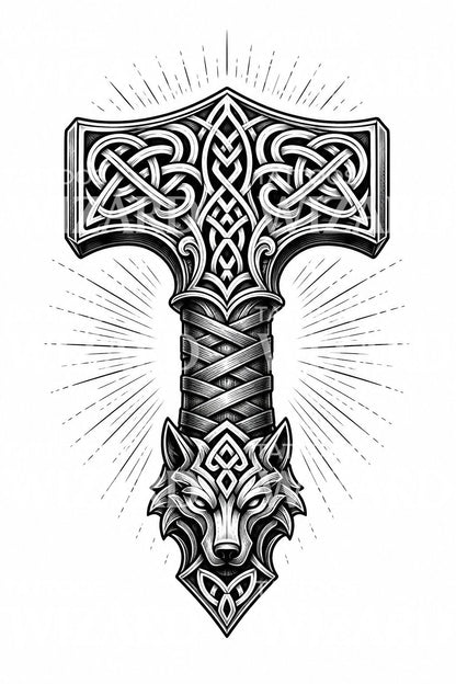 Mjolnir Norse Hammer Tattoo Design