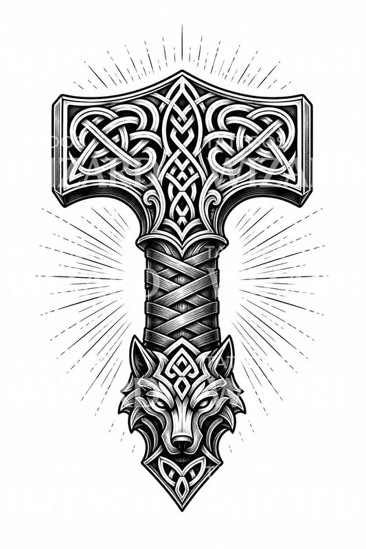 Mjolnir nordisk hammare tatueringsdesign